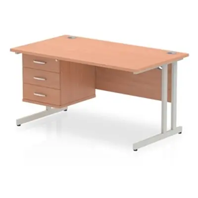 Impulse 1400 Rectangle Silver Cant Leg Desk Beech 1 x 3 - MI001697