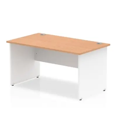 Impulse Panel End 1400 Rectangle Desk Oak Top White Panels - TT000011