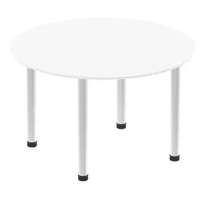 Impulse 1000mm Round Table White Top Brushed Aluminium Post Leg