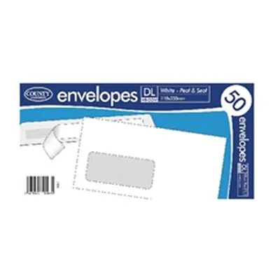 County Stationery DL White Window Peel and Seal Envelopes (1000 Pack)