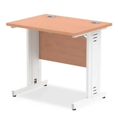 Impulse 800 x 600mm Straight Desk Beech Top White Cable Managed Leg