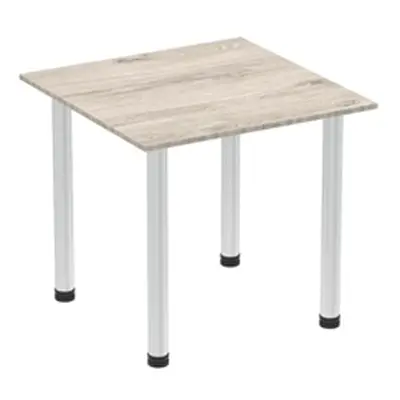 Impulse 800mm Square Table Grey Oak Top Brushed Aluminium Post Leg