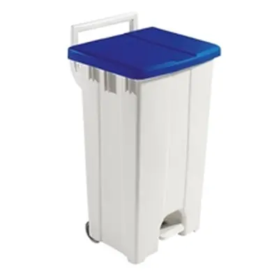 Grey 90 Litre Plastic Pedal Bin With Blue Lid