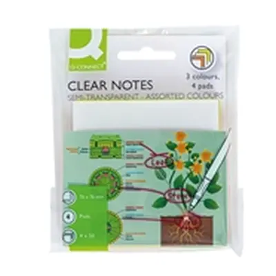 Q-Connect Clear Notes 76x76mm Semi-Transparent Assorted (Pack of 4)