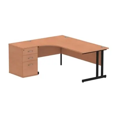 Impulse 1800 LH Crescent Desk Beech Black Cantilever 600 Desk High Ped