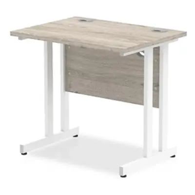 Impulse 800 x 600mm Straight Desk Grey Oak Top White Cantilever Leg