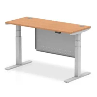 Air 1400x600 Height Adjustable Desk Oak CP Silver Leg Modesty Panel