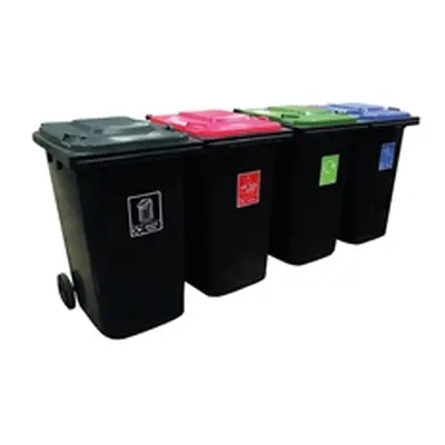 VFM Wheelie Bins 240L With Colour Lids and Recycling Stickers (Set 4)