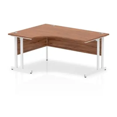 Impulse 1600mm Left Crescent Desk Walnut Top White Cantilever Leg