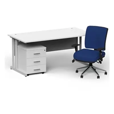 Impulse 1800 Silver Cant Desk White + 3 Dr Mobile Ped & Chiro Blue