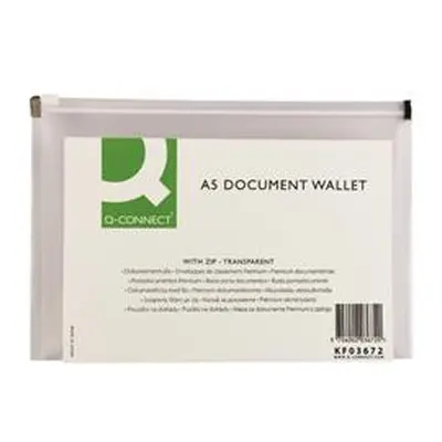 Q-Connect Document Zip Wallet A5 Transparent (Pack of 10) Ref KF03672