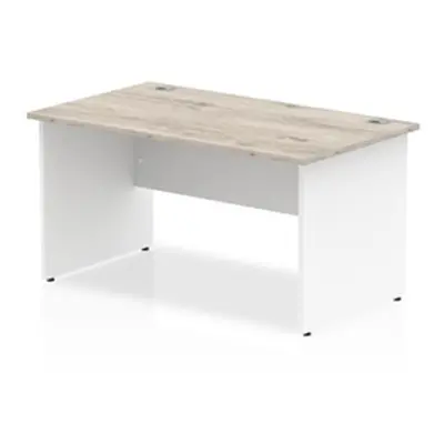 Impulse 1400 x 800mm Straight Desk Grey Oak Top White Panel End Leg