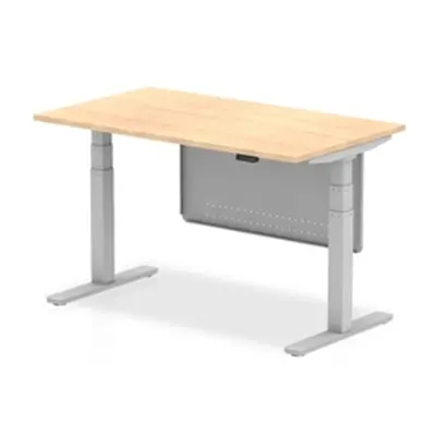 Air 1400x800 Height Adjustable Desk Maple Silver Leg Modesty Panel