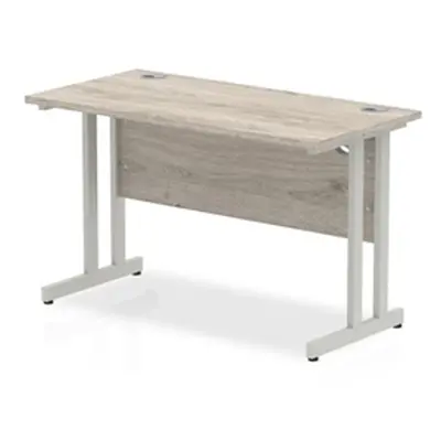 Impulse 1200 x 600mm Straight Desk Grey Oak Top Silver Cantilever Leg