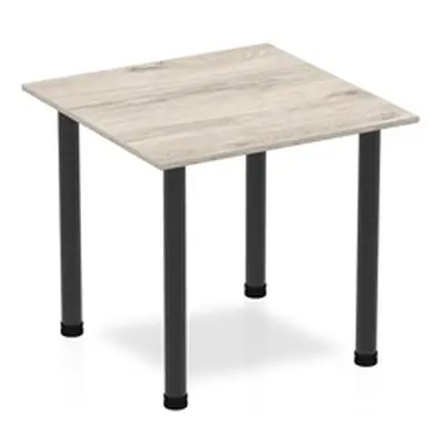 Impulse 800mm Square Table Grey Oak Top Black Post Leg