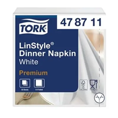 Tork LinStyle Dinner Napkins 4 Fold White (50 Pack)