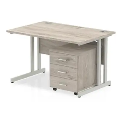 Impulse 1200x800mm Desk Grey Oak Silver Cantilever Leg and Mobile Ped