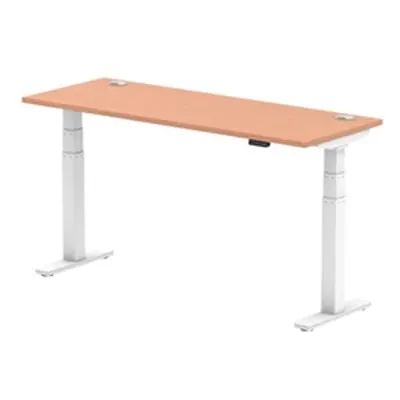 Air 1600x600mm Height Adjustable Desk Beech Top Cable Ports White Leg