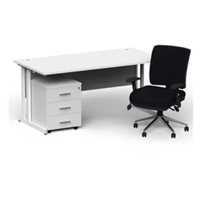 Impulse 1800 White Cant Desk White + 3 Dr Mobile Ped & Chiro Black