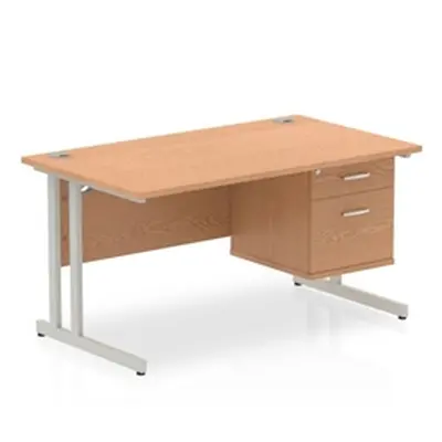 Impulse 1400 Rectangle Silver Cant Leg Desk Oak 1 x 2 - MI002658