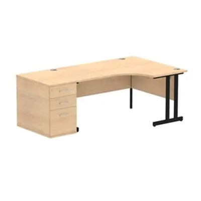 Impulse 1600 RH Crescent Desk Maple Black Cantilever 800 Desk High Ped