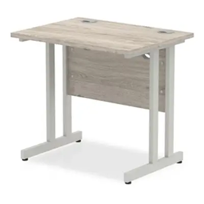 Impulse 800 x 600mm Straight Desk Grey Oak Top Silver Cantilever Leg