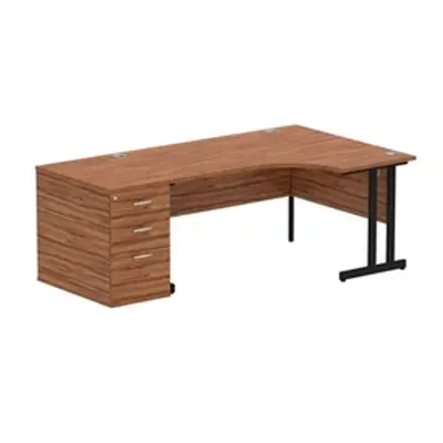 Impulse 1600 R Crescent Desk Walnut Black Cantilever 800 Desk High Ped