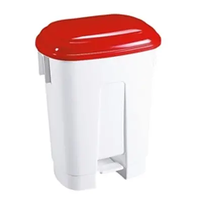 Derby 60 Litre White/Red Plastic Pedal Bin 348012