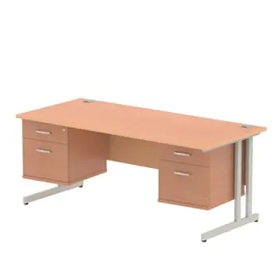 Impulse 1800x800 Desk Beech Silver Cantilever Leg + 2x Fixed Pedestal