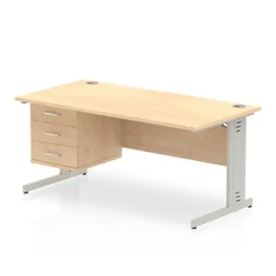 Impulse 1600x800 Desk Maple Silver Cable Managed Leg + Fixed Pedestal