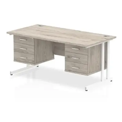 Impulse 1600x800 Desk Grey Oak White Cantilever + 2x Fixed Pedestal