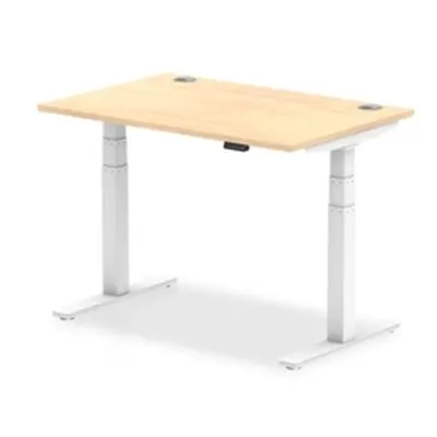 Air 1200x800mm Height Adjustable Desk Maple Top Cable Ports White Leg