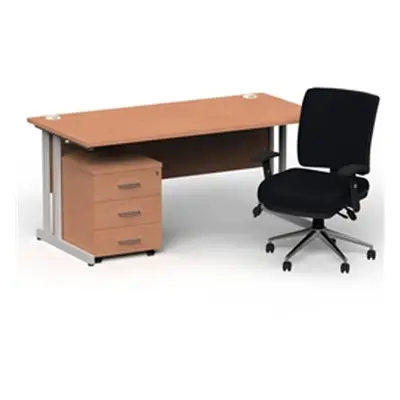 Impulse 1800 Silver Cant Desk Beech + 3 Dr Mobile Ped & Chiro Black