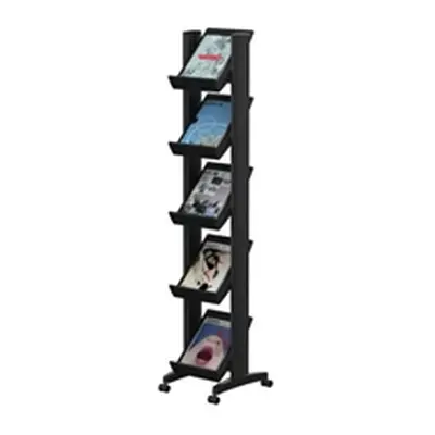 Fast Paper 5 Shelf Mobile Literature Display Narrow Black F259N01