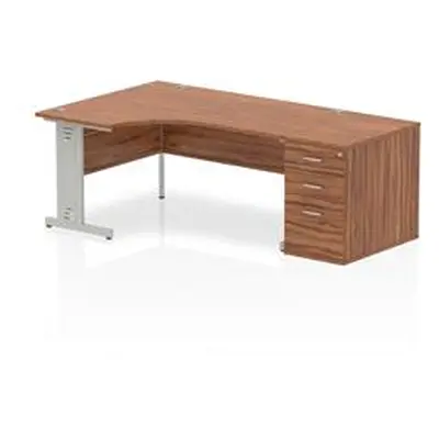 Impulse 1600 Left Crescent Desk Walnut Cable Managed + Desk High Ped