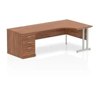 Impulse 1800 Right Crescent Desk Walnut Cantilever Leg + Desk High Ped