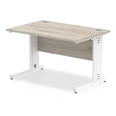 Impulse 1000x800mm Straight Desk Grey Oak Top White Cable Managed Leg