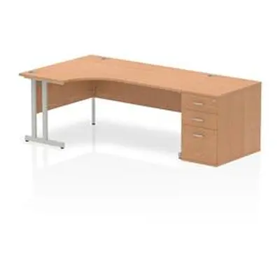 Impulse 1800mm Left Crescent Desk Oak White Cantilever + Desk High Ped