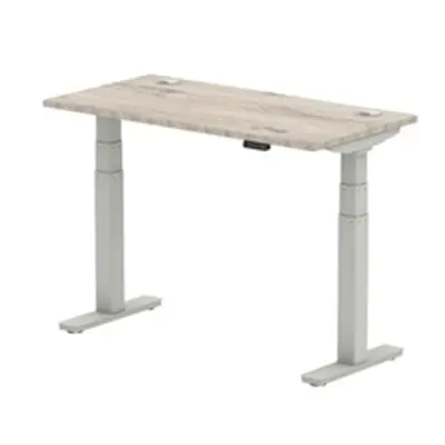 Air 1200x600mm Height Adjustable Desk Grey Oak Cable Ports Silver Leg