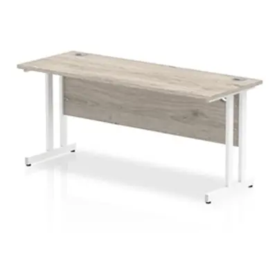 Impulse 1600 x 600mm Straight Desk Grey Oak Top White Cantilever Leg