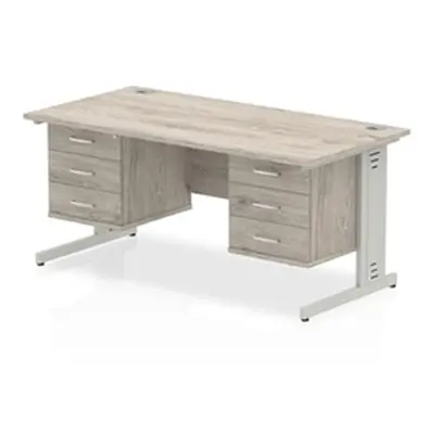 Impulse 1600x800 Desk Grey OakCable Managed Leg + 2x Fixed Pedestal