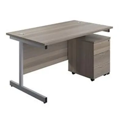 1200X800 Rectangular Desk Grey Oak - Silver & 3 Drawer Pedestal Bundle