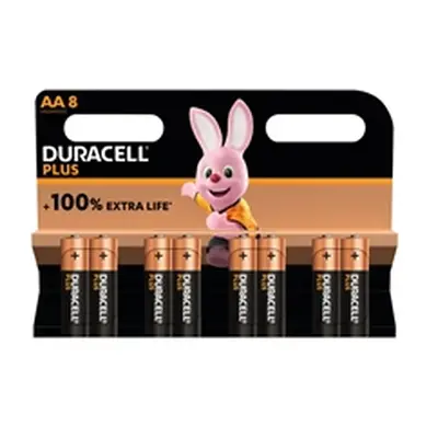 Duracell Plus AA Battery Alkaline 100% Extra Life (Pack of 8) 5009372