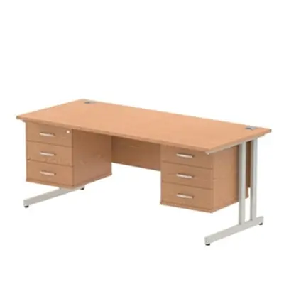 Impulse 1800x800 Desk Oak Silver Cantilever Leg + 2x Fixed Pedestal