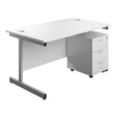 1200X800 Rectangular Desk White - Silver & 3 Drawer Pedestal Bundle