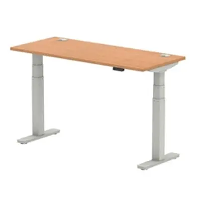 Air 1400 x 600mm Height Adjustable Desk Oak Top Cable Ports Silver Leg