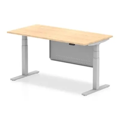 Air 1600x800 Height Adjustable Desk Maple Silver Leg Modesty Panel