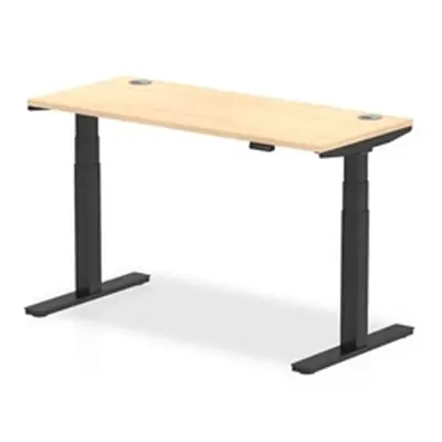 Air 1400x600mm Height Adjustable Desk Maple Top Cable Ports Black Leg