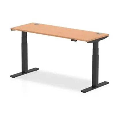 Air 1600 x 600mm Height Adjustable Desk Oak Top Cable Ports Black Leg