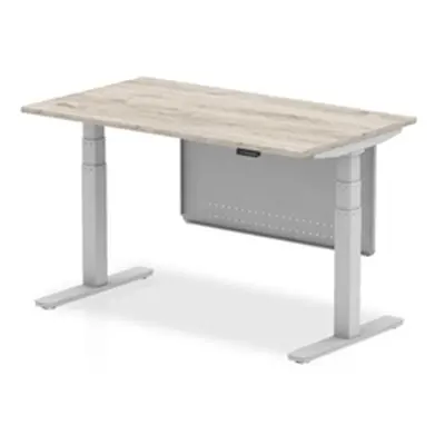 Air 1400x800 Height Adjustable Desk Grey Oak Silver Leg Modesty Panel